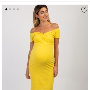 Yellow Solid Off Shoulder Maternity Fitted Dress